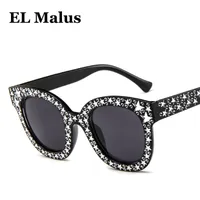 [EL Malus] Moldura Oval Estrela Óculos De Sol Das Mulheres Imitação de Diamante Marca Designer de Óculos de Sol Feminino Reflexivo Preto Rosa Espelho de Prata SG007