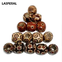 Moda lasperal 100 pcs aleatoriamente misturado grande buraco de madeira miçangas feito mão barril padrão diy beads retrô diy acessórios de jóias