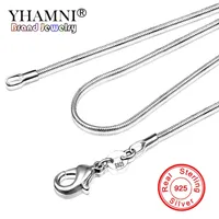 Yhamni Long 16-32INCH (40-80cm) 100% Autentisk Solid 925 Sterling Silver Chokers Halsband 1mm Snake Chains Halsband för kvinnor Ydhx01