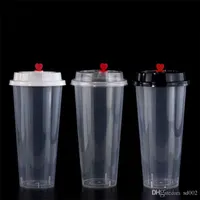 700 ml 24OZ Wegwerp Plastic Cups Servies Koud Drankjes Juice Cup Dikker Transparante Drink Mok met Deksel 135Y YY