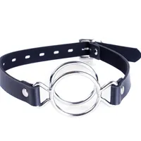 Bondage Open Deep Mouth Gag Throat Head Strap Pu Leather Stainless Steel Dual Ring Black Sex Games Toy #R56