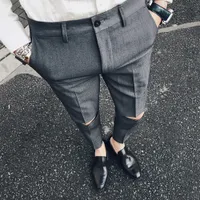 Ripped Solid Pant Slim Fit Men Dress Pant Office Spodnie Mężczyźni Pantalon Homme Slim Formalne Broken Spodnie Dla Człowieka