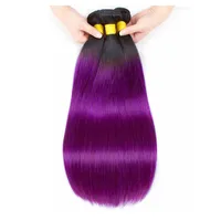 Två ton 1b / lila rakt mänskligt hårväv 3/4 buntar Partihandel färgade brasilianska Ombre Virgin Human Hair Extension erbjudanden