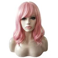 WoodFestival short body wave pink wig high temperature fiber synthetic wigs for women bangs hair heat resistance