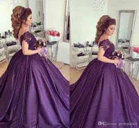 Roxo 2019 Doce 16 Quinceanera Vestidos Bola Vestido Lace Appliques Satin Plus Size Vestidos Arábia Saudita Vestidos Formal Prom Vestidos 15 Anos