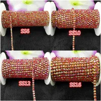 10yards roll ss6-ss16 Red AB rhinestones Crystal glass Rhinestone chain Compact Golden chain for phone, cups, mouse,applique