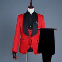 Men&#039;s Suits & Blazers Wholesale Fashion Red Three Piecesn Slim Fit One Button Three Pieces Evening Party Prom Custom Made
