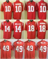 Ncaa ole Miss Rebels Fußball 10 Eli Manning Jersey SEC College 10 Tschad Kelly 14 BO Wallace 18 Achie Manning 49 Patrick Willis genäht rot