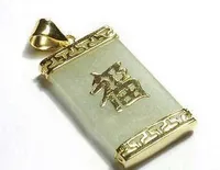 Großhandelsnatürliches hellgrünes Jade-Gelb-Gold überzog Vermögen-Glück-hängende Halskette