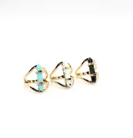 fashion gold color natural stone ring hexagonal prism white blue Turquoise ring for women jewelry