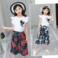 FYH Summer Kids Clothing Girls Coon T-shirt + Floral Pants 2Pcs Baby Girls Casual Set Niños Ropa Traje Conjunto de manga corta