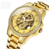 wengle Nuovo orologio meccanico automatico d'oro tutto in acciaio prospettiva cava drago cinese vestito con diamanti mens orologi di lusso