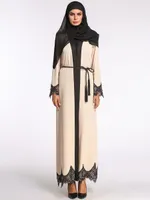 Mode Muslim Abaya Maxi Dress Lace Hem Long Robe Cardigan Ramadan Kimono Arab Dubai Thobe Islamic Clothing Prayer Worship Service