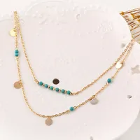 Kimter Prata Golden Turquoise Bead Colar Para As Mulheres Multi-Camada Bola Neck Paillette Colares Femme Charm Chains Jóias D784s A