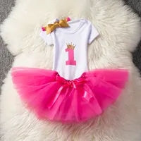 Baby First Outfits aniversário Tutu Tulle partido do ano 1 Comunhão Criança Roupa de Baptizado Fluffy Baby Pink aniversário Vestidos 1 Roupa Ano Suit