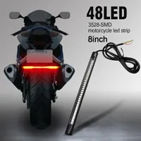 Motor Motorcycle LED Tail Lights Strip 3rd Brake Stop Turn Signals 48 Bulbs 3528 SMD 8&quot; Flexible Plate Licenses Bar for Harley Davidson ATV