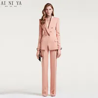 Jaqueta + calças terno de negócios terno feminino feminino uniforme senhoras calças formal terno duplo breasted mulheres smoking personalizado