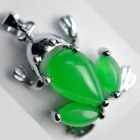 Vacker grön naturlig jade groda Tibet silver hänge halsband mode gåva