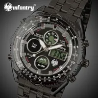 INFANTRY Reloj de pulsera digital para hombre Reloj deportivo de lujo Reloj militar de pulsera Fecha Cronógrafo Acero inoxidable