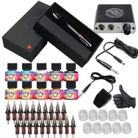 Beginner Complete Tattoo Kit Motor Pen Machine Gun Color Ink Power Supply Needles D3015