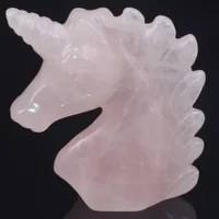 2 "Natural Gemstone Rose Quartz Unicorn Figurine Reiki Healing Crystal Statue Healing Energy Carved Crystal Gratis frakt