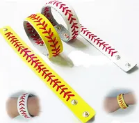 2018 n voleybol beyzbol spor bilezik-gerçek beyzbol deri bilezik, kırmızı dikişler dikiş Deri Beyzbol ile sarı softbol deri