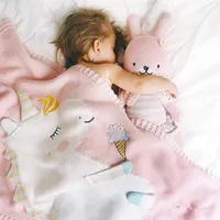 Cobertor Do Bebê infantil Bonito Animal Unicórnio Cobertor de Verão Tapete De Praia INS Knitting Blanket Para O Bebê 90 * 90 CM