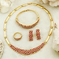 2018 New Fashion Italy Crystal Necklace Red Stripe Enamel Jewelry African  Jewelry Set Dubai Bridal Sets