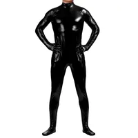 Ensnovo Erkekler Naylon Likra Spandex Suit Siyah Parlak Metalik Tayt Başsız Zentai Tüm Vücut Özel Cilt bodysuit kostüm Suit