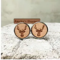 Deer Wooden Cuff Links Animal Wedding Gift Groomsmen Gift Deer Head Wood Cuff Links Deer Horn Jewelry X 1 Pair