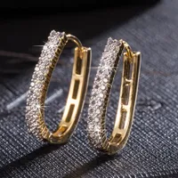 Iced out Paved Zirconia Hoop Earrings 18k Yellow Gold Filled Womens Huggie Earrings Sparkling Gift Pretty Jewelry