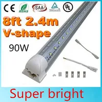 25pcs LEDs Tube Light, 8FT 90W, Double Side V Shape Integrated Bulb Lamp, Works without T8 Ballast, Plug and Play,Clear Lens Cover, 6000k