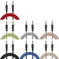1m Nylon Aux Cable 3.5mm to 3.5 mm Male to Male Jack Auto Car Audio Cable Gold Plug Kabel line Cord For Iphone huawei 200pcs/lot