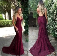 Bourgogne Lace Mermaid Long Prom Dresses Tulle Applique Backless Black Girls Formal Party Evening Wear Grows
