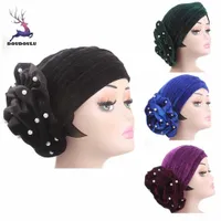 Doupoulu 2018 damer kvinnor chehats solid muslim hatt stretch turban hatt huvud wrap cap kvinnor cancer chehat #ew