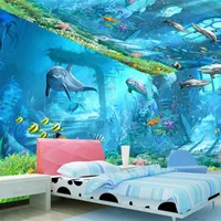 수중 세계 벽화 3D 벽지 TV 아이 어린이 방 침실 바다 만화 배경 벽 스티커 부직포 22DYA KK