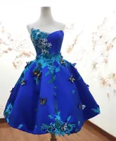 Королевские голубые атласные бабочки короткие платья выпускного вечера 2019