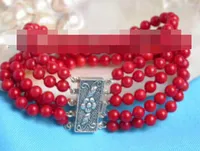 Bracelet de perles rondes de corail rouge naturel et naturel
