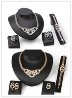 Mode Pend Glänzende Kristall Doppel Kreis Schmuck Sets Party Gold Anhänger Halskette Ohrringe Set Für Frauen Geschenk HZ