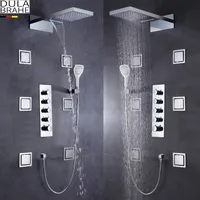 Tyskland Dulabrahe termostatiska badrum duschkran Stor vattenflöde mixer set bad duschventil vattenfall och regn dusch huvudet