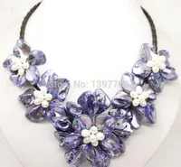 ShippiNG 18 Inche Purple Mop Shell Pearl Handmade Flower Pendant Necklace Jewelry