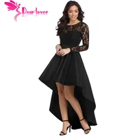 Cher jeune fille robe robe formelle Femmes automne noir manches longues dentelle haute robe de satin robe robe Vestido de Festa Longo LC61910