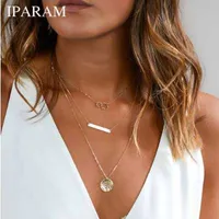 Iparam nieuwe mode gelaagde goud zilveren choker ketting voor vrouwen charme lange vierkante multilayer loos y ketting cadeau