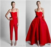 2022 Krikor Jabotian Red Jumpsuits Formal Evening Dresses With Detachable Skirt Sweetheart Prom Dresses Party Wear Pants for Women