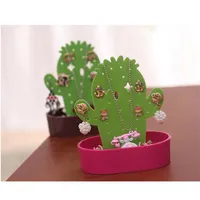 ny kreativ design grön kaktus form smycken stå plast smycken display rack står örhängen halsband armband lagringslåda