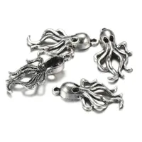 100pcs/lot 31*17.5mm metal antique silver Plated octopus charms pendant for DIY jewelry making Findings wholesale