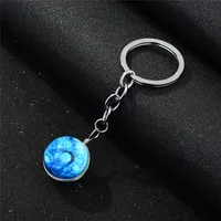 Lysande Självlysande nyckelring Earth Moon Star Galaxy universum Glas Cabochon key ring band hänger Mode Gift