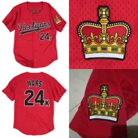 Bruno Mars 24K Hooligans Jersey Stiched Crown Logos borduurnaam en nummer Red Baseball Jerseys voor mannen