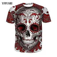 YFFUSHI 2018 뜨거운 판매 붉은 꽃 두개골 인쇄 3D T 셔츠 패션 두개골 3D 프린트 힙합 티셔츠 멋진 남자 streatwear 탑 플러스 크기