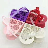 Sweet Love Heart Shape Wedding Party Favor Boxes Hollow Rose Candy Box Chocolate Holder Gifts Bags Cake Box with ribbon
